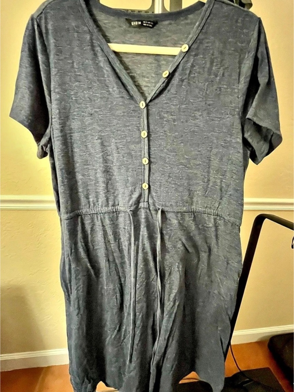 SHEIN Button Front Drawstring Waist Jumpsuit Mini Dress Gray Medium